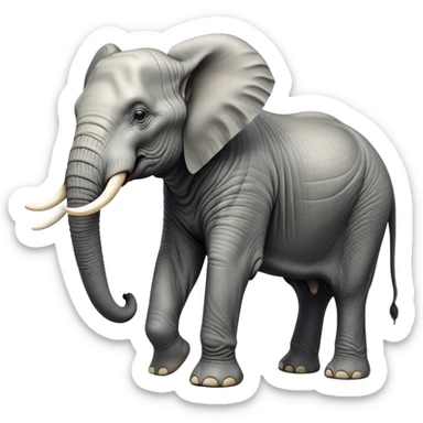 cinematic-elephant-realistic-full-body-standing-emoji,-massive-frame-calmly-balanced,-long-trunk-curled-slightly,-head-tilted-dramatically,-wrinkled-grey-skin,-majestic-tusks-catching-the-light,-simplified-yet-realistic-focused-features,-highly-detailed,-glowing-with-an-almost-sarcastic-glow sticker