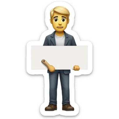 man holding placard on stick sticker