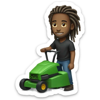 Light brown skin  man with dreads on law mower sticker
