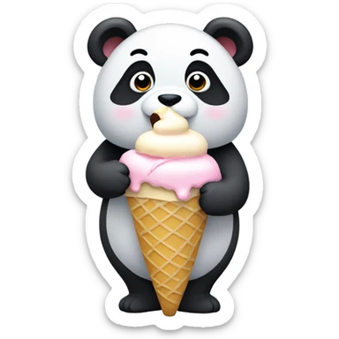 Cute chubby panda eating ice cream sticker