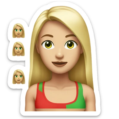 Very blonde blonde with straight hair with green eyes with a red tank top with medium breasts sticker