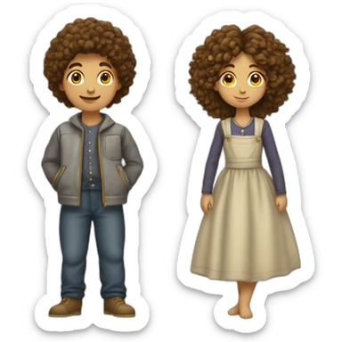 garçon au cheveux bouclés et fille au cheveux longs sticker