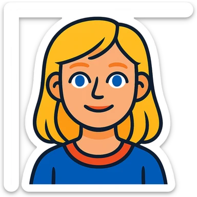 avatar of a 15-year-old girl, blonde hair, blue eyes, thin lips, round face, colorful cartoon style sticker