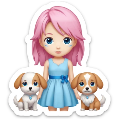 "Chibi-Anime-Girl mit Hundeohren, pinken Haaren, großen blauen Augen und breitem Grinsen." sticker