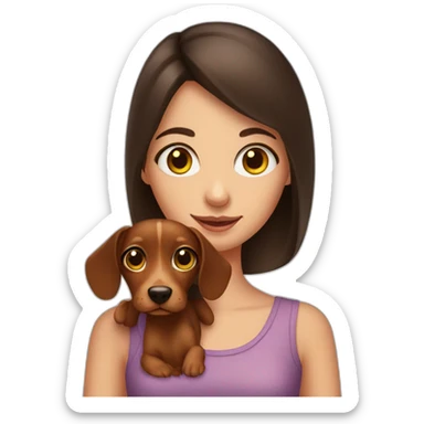 a brunette girl with big eyes and her wiener dog sticker