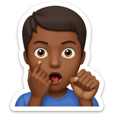 Darker skinned person who is shocked/ suprised and has their hand in a fist over their mouth sticker