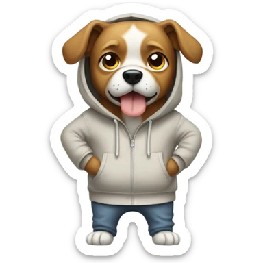 Dog standing on two feet with his hands inside his hoodie sticker