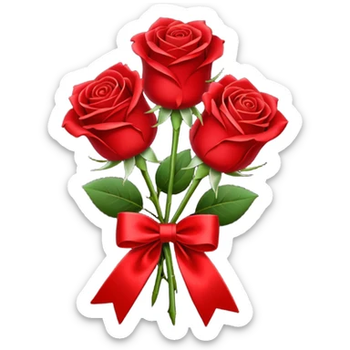 3 red roses tied with a red ribbon sticker