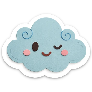 kawaii light blue cloud, soft swirls, cute wink, soft pastel colors, no limbs, full body, paper craft style sticker