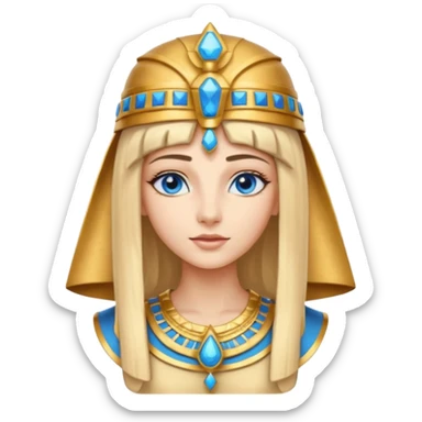Cleopatra vestita da faraone con il cappello da faraone ma con gli occhi azzurri e i capelli lunghi biondi non troppo chiari con il cappello da faraone dorato senza frangia  sticker