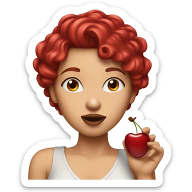Woman with cherry hair sending a kiss sticker