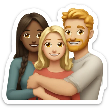 blonde daughter with brunette mom and ginger dad all smiling and hugging sticker