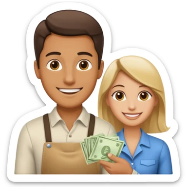 a man handing money to a waitress sticker