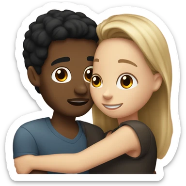 white girl with black hair hugging light brown spanish man  sticker