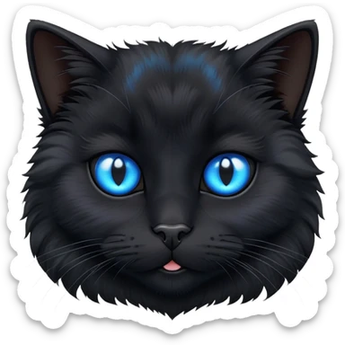 fluffy black cat face with bright blue eyes sticker