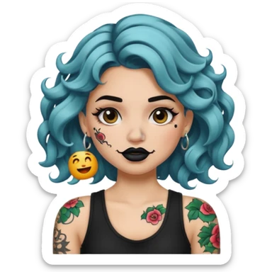 I want to create a female emoji with wavy hair and arm tattoo with her nose pierced and black lip stick sticker