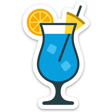 blue curaçao tropical cocktail in a hurricane glass, flat vector illustration sticker
