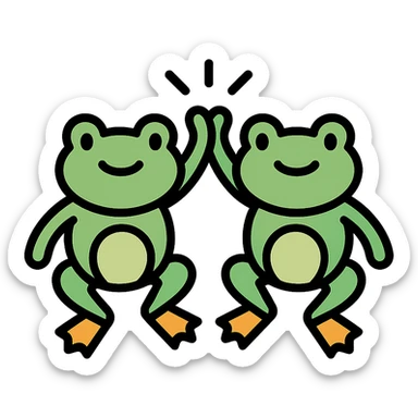 frog friends high-fiving, fun, simple illustration sticker