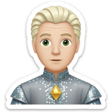 Servant Boq from the Wizard of Oz with white blonde hair, gray sequin outfit sticker
