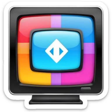 TV with a 2x2 channel grid on the screen, each section showing a unique symbol sticker