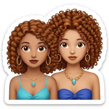 Puerto Rican fair skin straight brown hair with hoop earrings make up and my best friend caramel colored curly hair with jewelry and makeup on her face besties side-by-side sticker