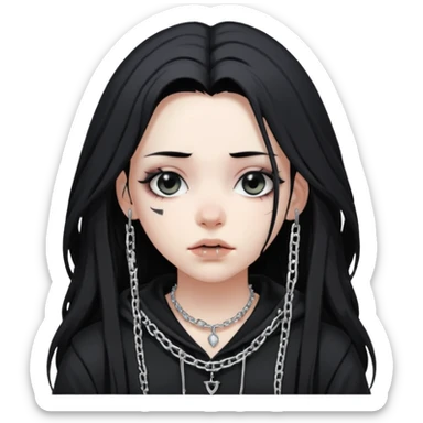 Female Goth with Beanie
 Messy long hair, white skin, oversized black hoodie, chain accessories. sticker
