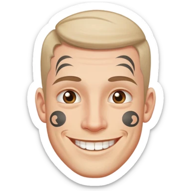 white man with small face tattoo, smiling sticker