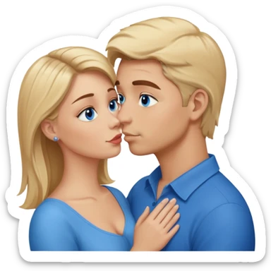 Man with blonde hair and blue eyes kissing his wife with brown hair and brown eyes  sticker
