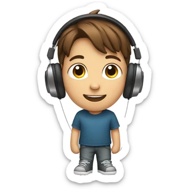 Little boy wearing headphones with brown hair  sticker