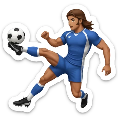 Long Haired Football Players, Male player with long hair kicking ball sticker