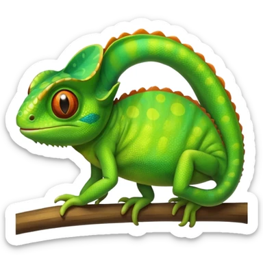 green chameleon looking at me, make it look like an emoji and standalone, with no branch. Make it very cute and like an animation.  sticker