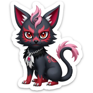 Asian-painted tattooed oriental Floral gothic edgy emo cool and ruby-jewelry-adorned Absol-Litten-Amaura-fusion-Fakemon-animal-creature  sticker