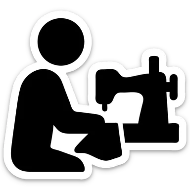 solid filled icon of a tailor sewing, simple silhouette sticker