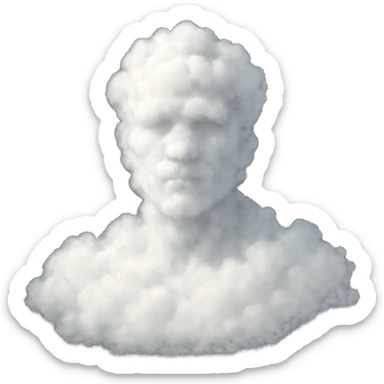 A person made entirely of soft, white, voluminous clouds, shown from the shoulders up, facing forward, in a style similar to a photo, with realistic and fluffy cloud texture sticker