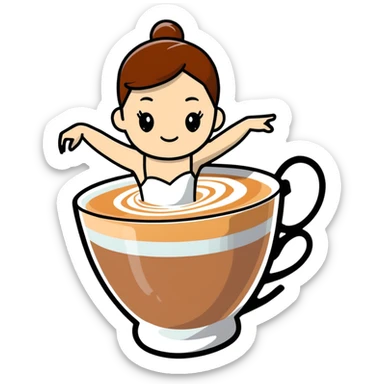 A cute cappuccino cup with a ballerina figure made of foam dancing on the surface sticker