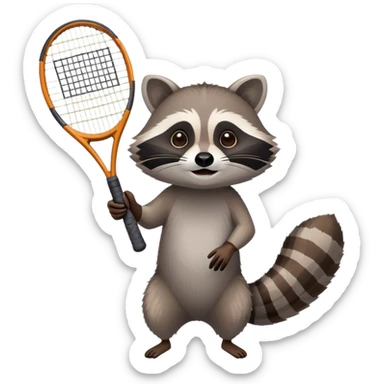 raccoon viewed from underneath lifting a tennis racket sticker