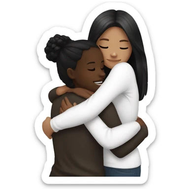 White girl with black hair hugging black girl sticker