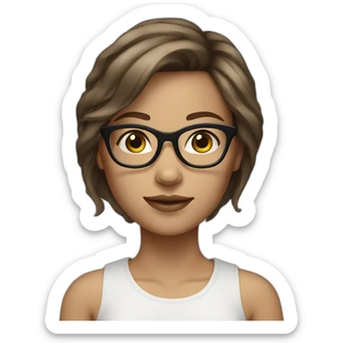 girl brown hair, blue eyes, eye-glasses,light skin sticker