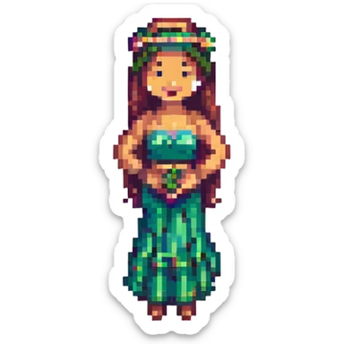 hula dancer, retro and blocky pixel art sticker
