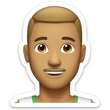 light brown male, short straight hair close to buzzcut, light beard sticker