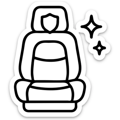 outlined icon of a luxury matte black car seat with a droplet or shield on the headrest, clean lines, elegant stitching, extra shine and sparkling effects, modern and simple sticker