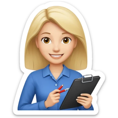 women with clipboard checking page sticker