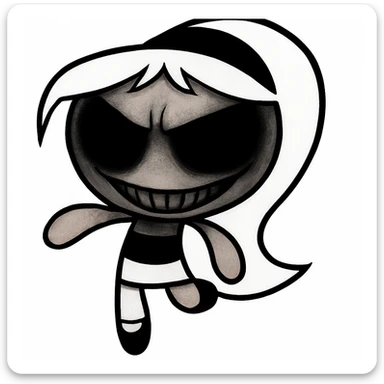 Make the eyes much darker and more menacing, and exaggerate the sinister grin for a truly scary, unsettling look. Add subtle shadowing around the eyes and mouth for extra intensity. Keep the picture quality and style exactly the same. No other changes. sticker