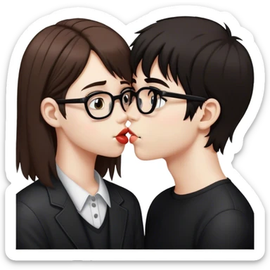 brown hair nerd boy kissing black hair emo girl without glasses sticker