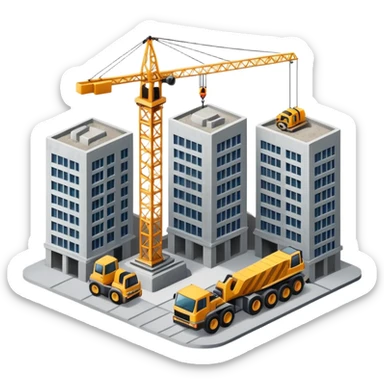 Construction site with crane and building sticker