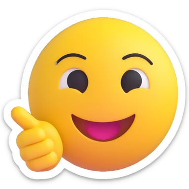 A classic yellow round emoji-style face pointing to itself, with a confident smile, symbolizing "me" or "I am the one". Bright colors, simple cartoon style, centered on a white background sticker