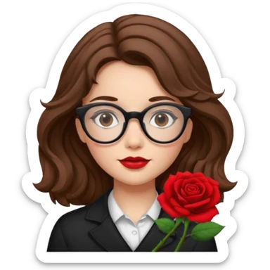 Una ragazza con capelli castani mossi e indossi occhiali neri e con una piccola rosa nella testa sticker