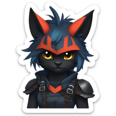 Edgy Shy Anthro Warrior cool pretty dark Litten-Pokémon-cat-fursona-animal techwear sticker