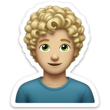 blond curly-haired boy with blue-green eyes. sticker