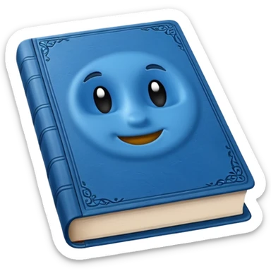 A thick blue book sticker
